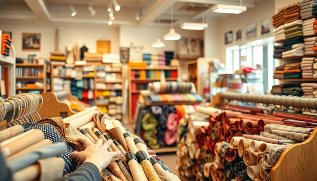 A well-lit, high-resolution image of a fabric shopping scene in a cozy, warm-toned environment. In the foreground, a shopper carefully examines bolts of diverse, high-quality yet affordable fabrics, running their fingers over the textures. In the middle ground, a display of neatly organized, discounted fabric rolls in a range of colors and patterns. The background features a bright, airy fabric store interior with shelves stocked with an abundance of sewing notions and tools, creating an atmosphere of creative inspiration and budget-friendly opportunities. A well-lit, high-resolution image of a fabric shopping scene in a cozy, warm-toned environment. In the foreground, a shopper carefully examines bolts of diverse, high-quality yet affordable fabrics, running their fingers over the textures. In the middle ground, a display of neatly organized, discounted fabric rolls in a range of colors and patterns. The background features a bright, airy fabric store interior with shelves stocked with an abundance of sewing notions and tools, creating an atmosphere of creative inspiration and budget-friendly opportunities.
