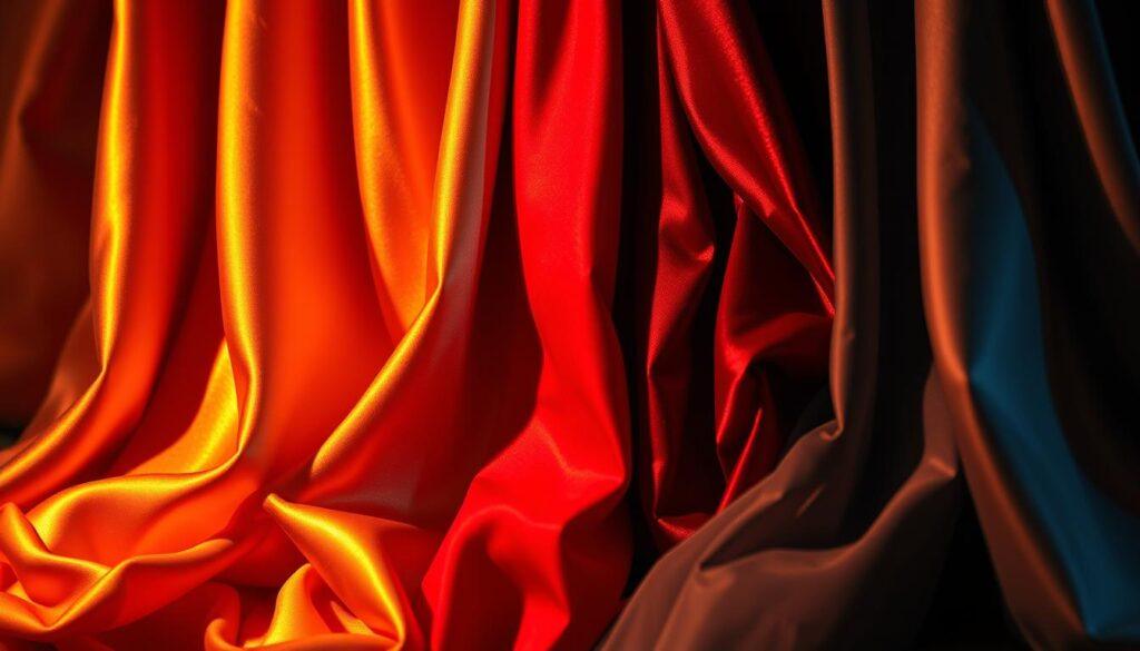 a detailed closeup shot of a variety of lush, high-quality costume fabrics, including satin, velvet, brocade, and chiffon, illuminated by warm, dramatic stage lighting from multiple angles, creating a rich, textural, and visually captivating scene that showcases the luxurious nature and visual appeal of these materials for costume design a detailed closeup shot of a variety of lush, high-quality costume fabrics, including satin, velvet, brocade, and chiffon, illuminated by warm, dramatic stage lighting from multiple angles, creating a rich, textural, and visually captivating scene that showcases the luxurious nature and visual appeal of these materials for costume design