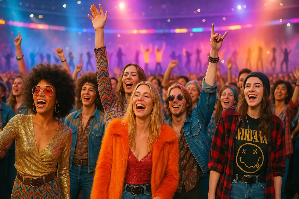 Sequined jackets and handmade skirts showing arena tour fashion before a concert