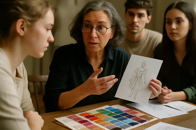 Adult and child sorting fabric scraps while comparing colors and shapes