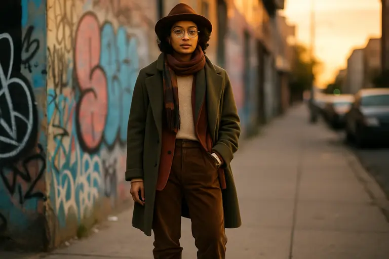 Cropped trousers styled with red ballet flats and a wool coat