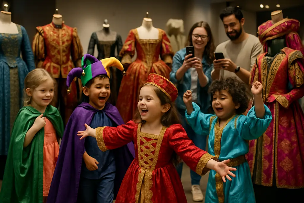 Dress-Up Play Benefits setup with capes, fabric swatches, and sketch paper