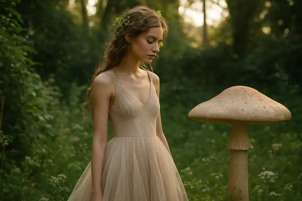Fairytale aesthetic couture mood with dark florals, pearls, and sculptural dress forms