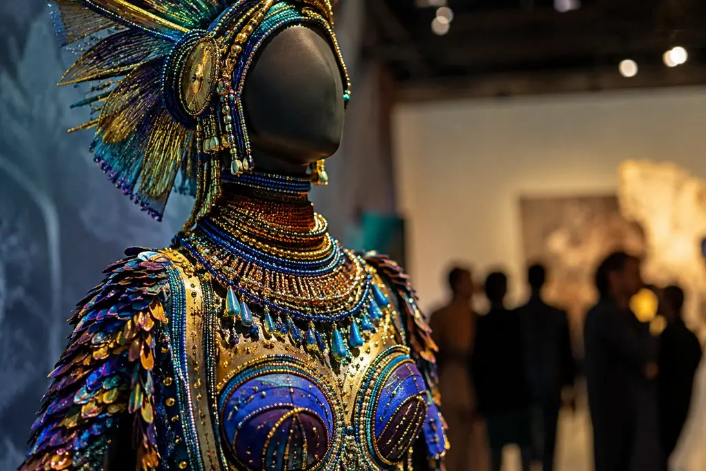 Afrofuturist Costumes displayed as sculptural wearable art in a museum gallery