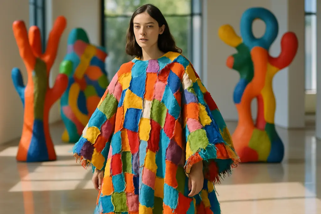 Wearable art fantasy garment displayed with sculptural textile details